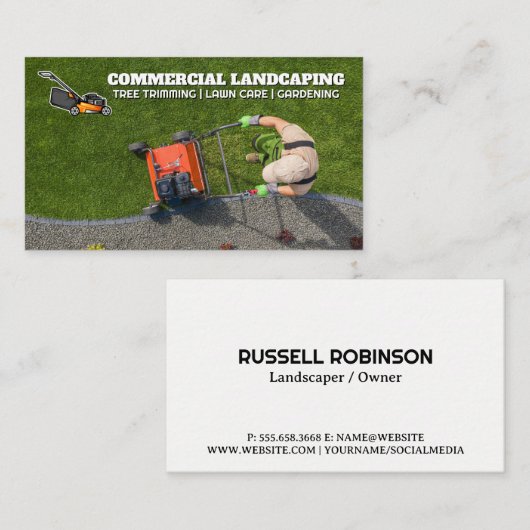 Landscaper auf dem Rasen Visitenkarte (Vorne/Hinten)