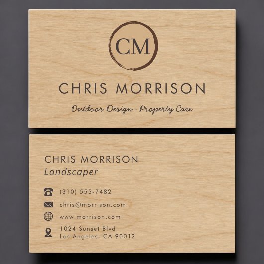 Landscaper Rustic Wood Monogram Professional Visitenkarte