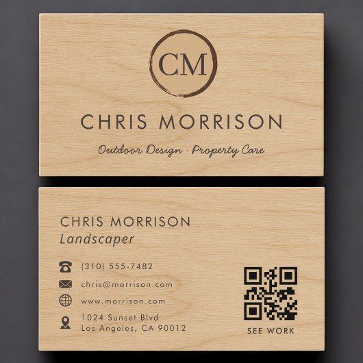 Landscaper Rustic Wood QR Code Professional Visitenkarte