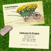 Landscaper Vintag Wheelbarrow Marigold Blume Visitenkarte