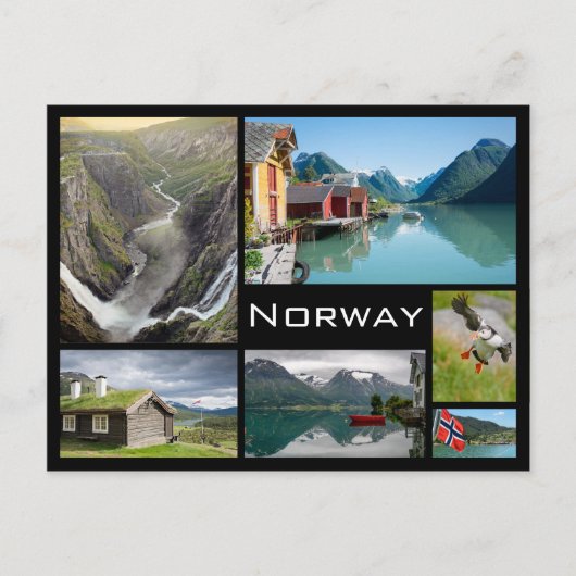 Landscapes in Norway black collage postcard Postkarte (Vorderseite)