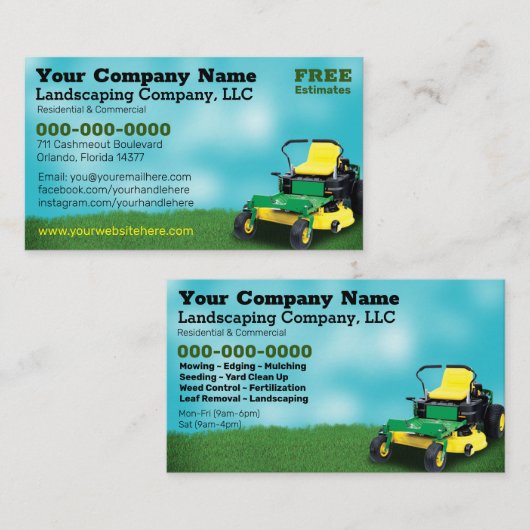 Landscaping Grass Cutting Business Card Visitenkarte (Vorne/Hinten)
