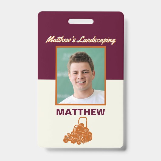 Landscaping Lawn Mowing Business Nametag ID Abzeic Ausweis (Vorderseite)