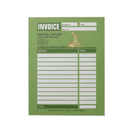 Landscaping Lawn Mowing Business Receipt Invoice Notizblock (Rotiert)