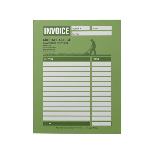 Landscaping Lawn Mowing Business Receipt Invoice Notizblock (Rotiert)