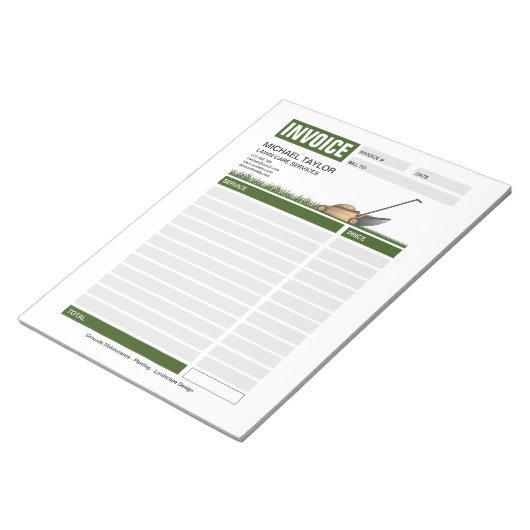 Landscaping Lawn Mowing Business Rechnung Notizblock (angewinkelt)