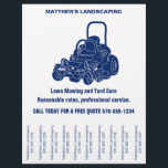 Landscaping Lawn Mowing Flyer with Tear off Strips<br><div class="desc">Get the word out about your landscaping or lawn mowing business with these eye-catching flyers. They feature an illustration of a commercial lawn mower in navy blue. The simple blue and white color scheme will help give your business a professional look. Perfect for hanging up in coffee shops, community centers...</div>
