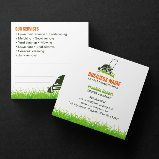 Landscaping Mow beruflich Green Orange Lawncare Quadratische Visitenkarte