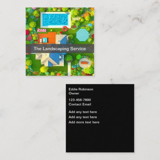 Landscaping Pool Service Business Cards Quadratische Visitenkarte (Vorne/Hinten)