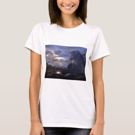 Landschaft Aert van Der Neer Moonlit mit Brücke T-Shirt (Vorderseite)