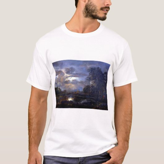 Landschaft Aert van Der Neer Moonlit mit Brücke T-Shirt (Vorderseite)