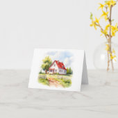 Landschaft: Altes Bauernhaus mit Zaun BLANK Karte (Gelbe Blume)