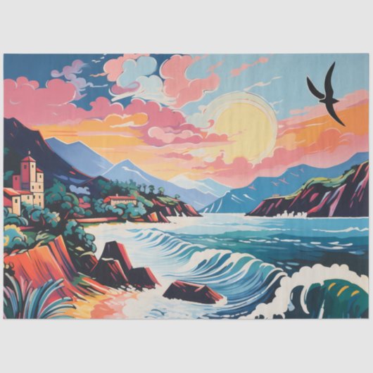 Landschaft Altstadt, Berge, Meer Seidenpapier (Vorderseite)