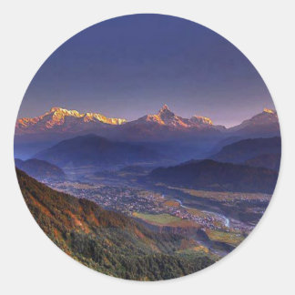 Landschaft anzeigen : HIMALAYA POKHARA NEPAL Runder Aufkleber