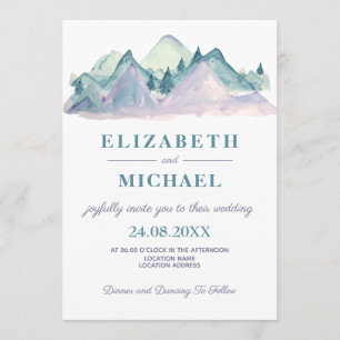 Landschaft Aquarell Blaue Berg Hochzeit Foto Einladung