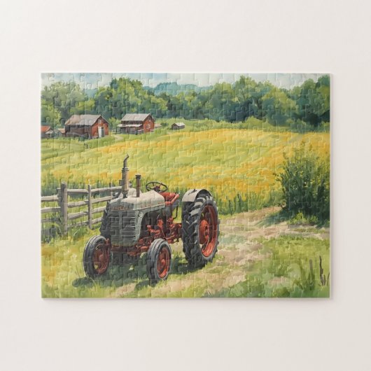 Landschaft auf dem Lande und alter Traktor Puzzle (Horizontal)