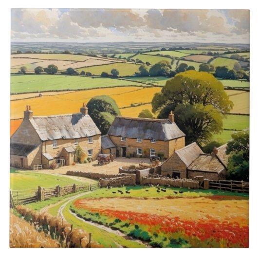 Landschaft Aussicht Rustikale Landschaft Bauernhof Fliese (Vorderseite)