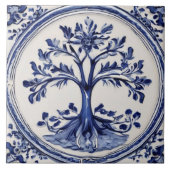 Landschaft Bäume Rustikales Land Blau und Weiß Fliese (Vorderseite)