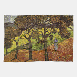 Landschaft, Bäume und Figuren von Vincent van Gogh Geschirrtuch