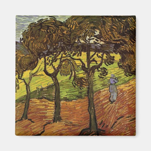 Landschaft, Bäume und Figuren von Vincent van Gogh Magnet (Vorne)