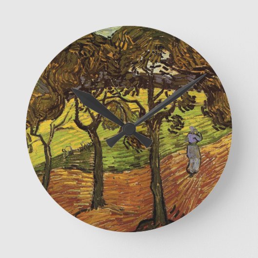 Landschaft, Bäume und Figuren von Vincent van Gogh Runde Wanduhr (Vorderseite)