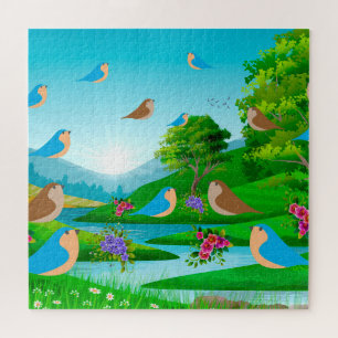 Landschaft Bäume Vögel Blume Natur, Alter 10 Puzzle