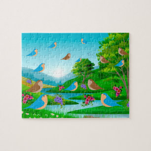Landschaft Bäume Vögel Blume Natur, Alter 6 Puzzle
