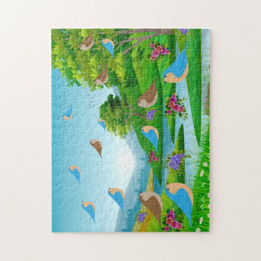 Landschaft Bäume Vögel Blume Natur, Alter 8 Puzzle (Vertikal)
