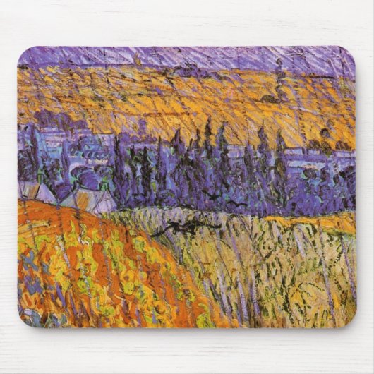 Landschaft bei Auvers in Rain von Vincent van Gogh Mousepad (Vorne)