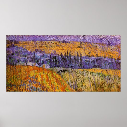 Landschaft bei Auvers in Rain von Vincent van Gogh Poster (Vorne)