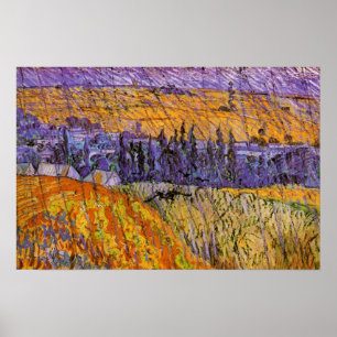 Landschaft bei Auvers in Rain von Vincent van Gogh Poster