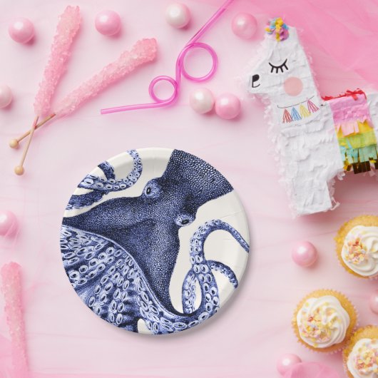 Landschaft Blauer Krake Pappteller (Party)