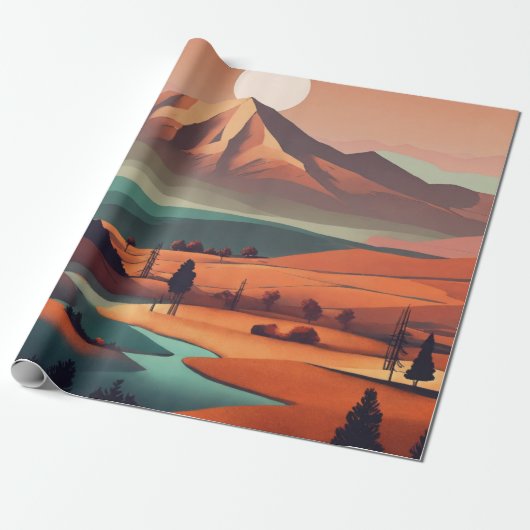 Landschaft Boho Geschenkpapier (Ungerollt)