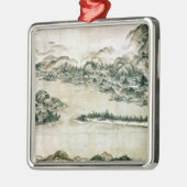 Landschaft der Berge und des Flusses Silbernes Ornament (Links)