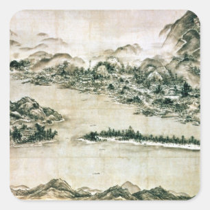 Landschaft der Berge und eines Flusses Quadratischer Aufkleber