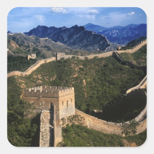Landschaft der Großen Mauer, Jinshanling, China Quadratischer Aufkleber (Vorderseite)