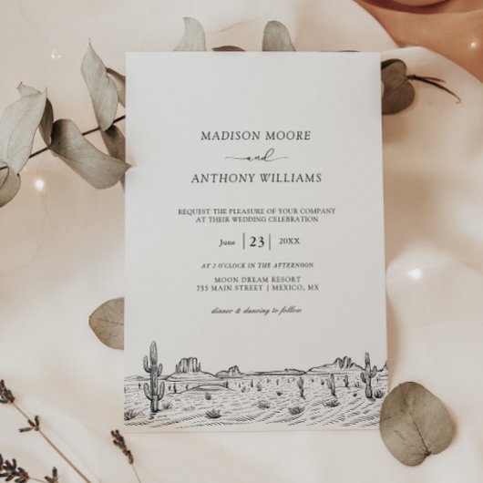 Landschaft der Hochzeitskaktus Minimalistische Wüs Einladung