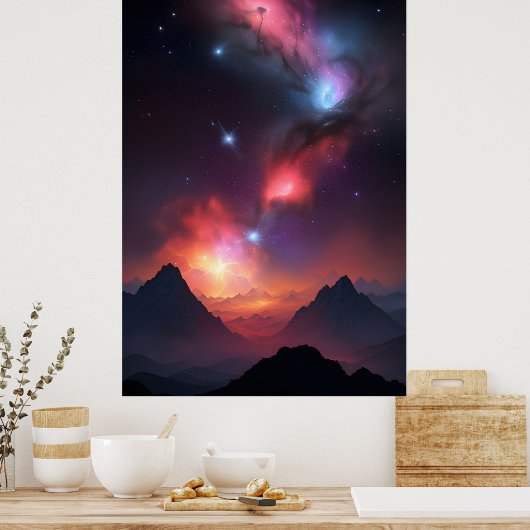 Landschaft der kosmischen Berge Poster (Küche)