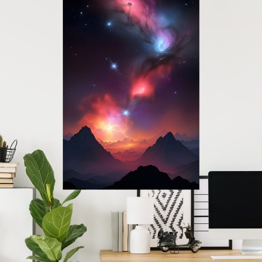 Landschaft der kosmischen Berge Poster (Heimbüro)