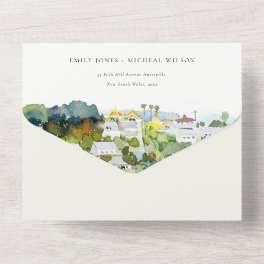 Landschaft der Kreuzfahrtschiffe - QR-Code All In One Einladung (Rückseite)