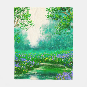 Landschaft der Ölgemälde, Frühling, Baum in den Wä Fleecedecke