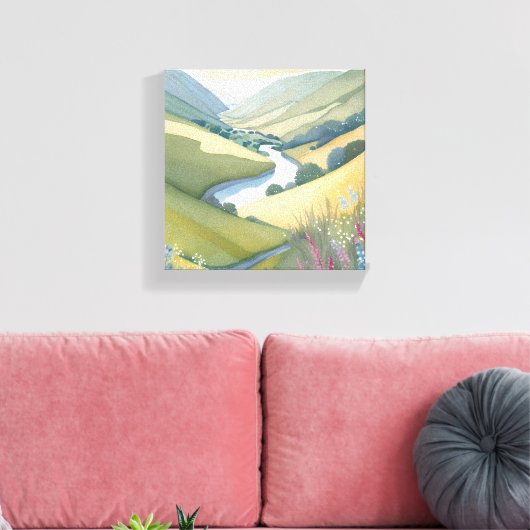 Landschaft der Rollhügel | Wasserfarbe Schöne Leinwanddruck (Insitu (Wohnzimmer))