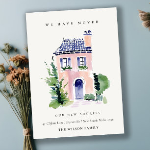 Landschaft der rosa Cottage-Häuser Umzugs-Karte Dankeskarte