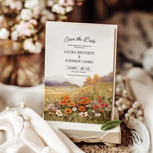 Landschaft der rustikalen Wildblume Save the Date Einladung