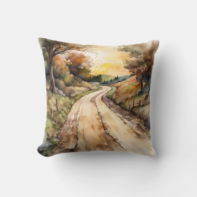 Landschaft der Sunset Country Road Kissen (Vorderseite)