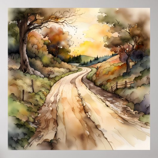 Landschaft der Sunset Country Road Poster (Vorne)