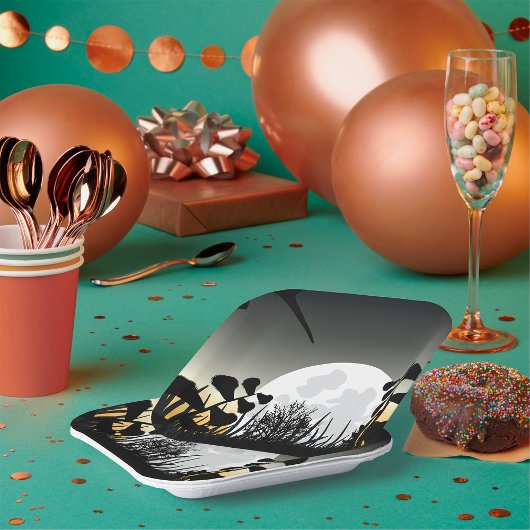 Landschaft der Vollmond-Nacht Pappteller