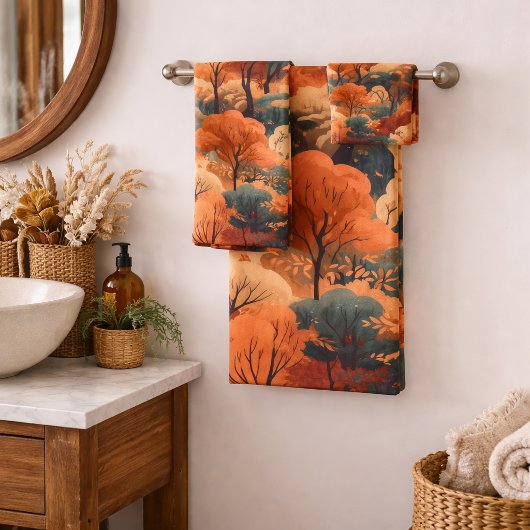 Landschaft des bebauten Herbstwaldes - Rustikales  Badhandtuch Set