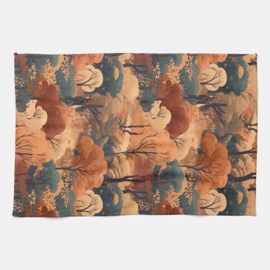 Landschaft des bebauten Herbstwaldes - Rustikales Geschirrtuch (Horizontal)