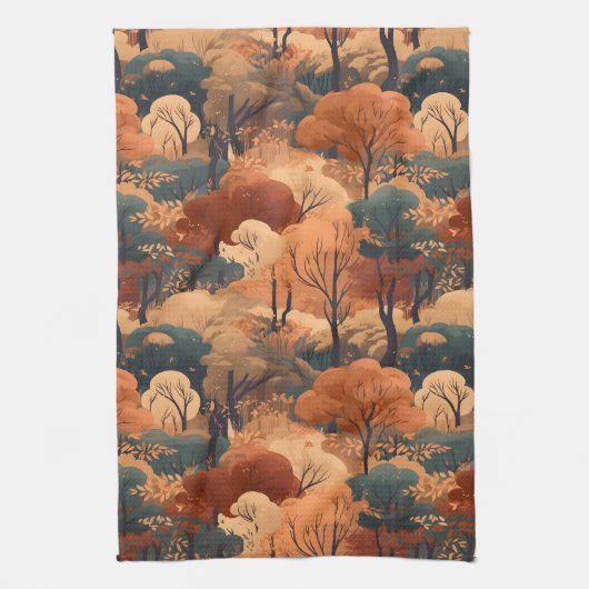 Landschaft des bebauten Herbstwaldes - Rustikales Geschirrtuch (Vertikal)